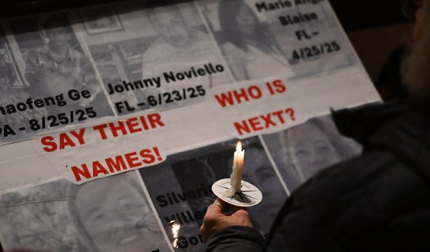 People attend a vigil for Renee Nicole Good, the woman shot and killed by a federal immigration agent in Minneapolis, on Friday, Jan. 9, 2026, at the Cathedral Church of the Nativity in Bethlehem.
