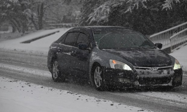 Route 329 is seen covered in snow and slush Saturday, Jan. 17, 2026, in Northampton. A winter storm dropped several inches of snow across the Lehigh Valley, leading to messy travel conditions. (Amy Shortell / The Morning Call)