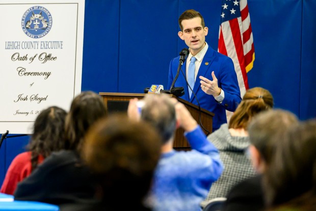 Josh Siegel speaks Monday, Jan. 5, 2026, during his swearing-in ceremony for Lehigh County executive at The Boys and Girls Club of Allentown Cumberland Gardens Clubhouse. (April Gamiz / The Morning Call)