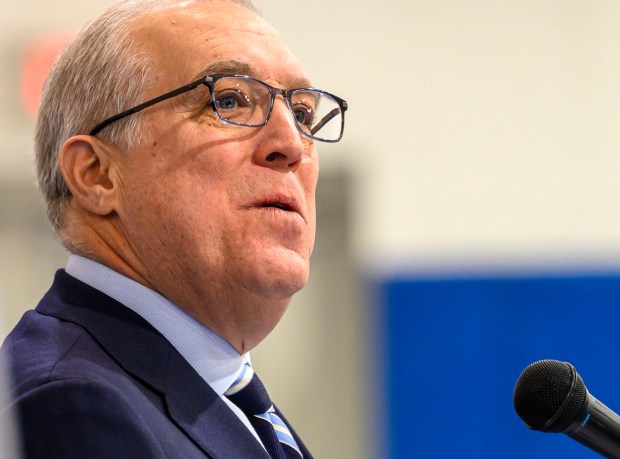 Former Lehigh County Executive Don Cunningham, now president and CEO of the Lehigh Valley Economic Development Corp., speaks Monday, Jan. 5, 2026, during the swearing-in of new Lehigh County Executive Josh Siegel at The Boys and Girls Club of Allentown Cumberland Gardens Clubhouse. (April Gamiz / The Morning Call)