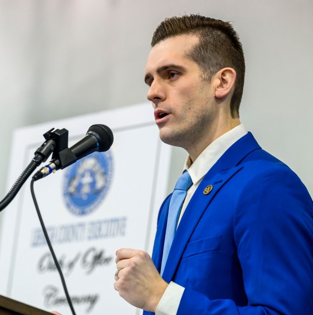 Josh Siegel speaks Monday, Jan. 5, 2026, during his swearing-in ceremony for Lehigh County executive at The Boys and Girls Club of Allentown Cumberland Gardens Clubhouse. (April Gamiz / The Morning Call)