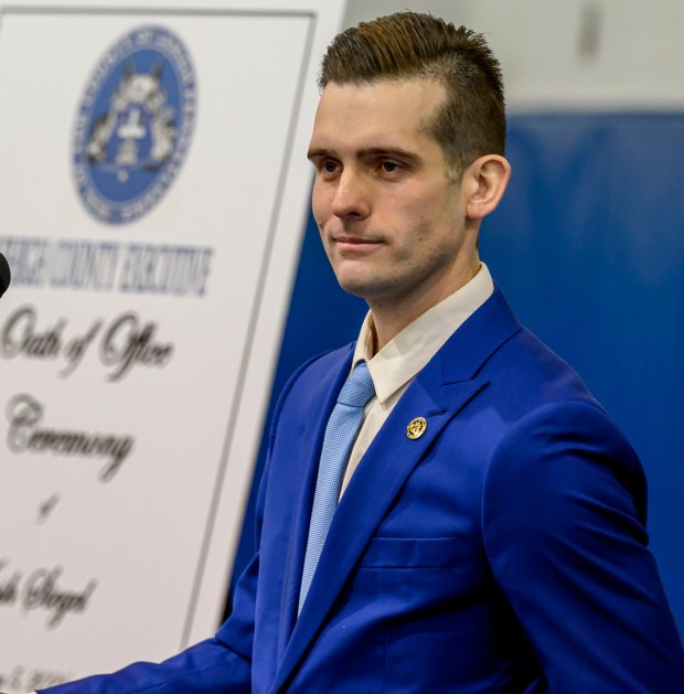 Josh Siegel speaks Monday, Jan. 5, 2026, during his swearing-in ceremony for Lehigh County executive at The Boys and Girls Club of Allentown Cumberland Gardens Clubhouse. (April Gamiz / The Morning Call)