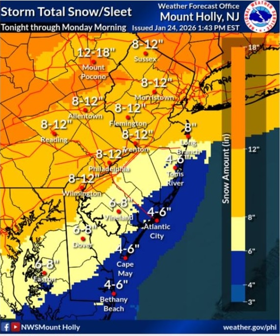 Updated snowfall totals from the National Weather Service. 