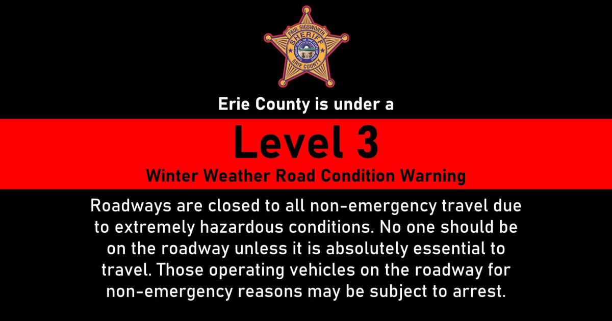 Level 3 Snow Emergency issued for Erie County; non-emergency travel prohibited
