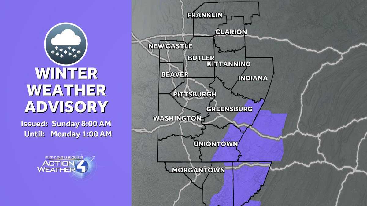 Advisory in place for parts of Western Pa. Sunday