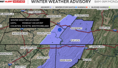 Colder temperatures and scattered snow showers return to the Pittsburgh area on Sunday