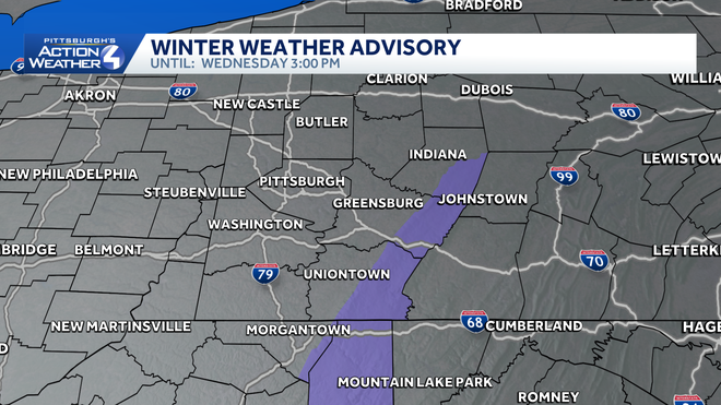 winter weather advisory for the ﻿laurel highlands for wednesday.