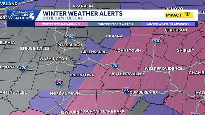 Impact Day: Light snow for Pittsburgh, winter weather alerts east impact day: light snow for pittsburgh, winter weather alerts east