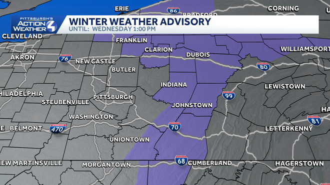 a winter weather advisory for areas north and east through the first half of the day wednesday.