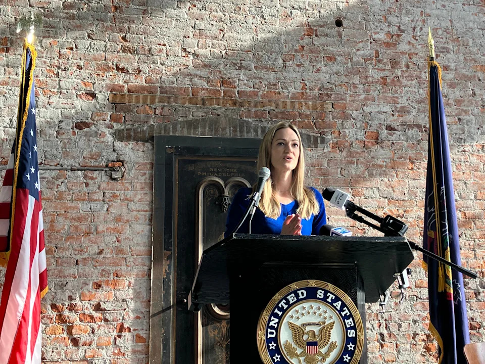 Scranton Mayor Paige Cognetti speaks at the Electric City Trolley Museum in Scranton on Tuesday, Oct. 29, 2024.