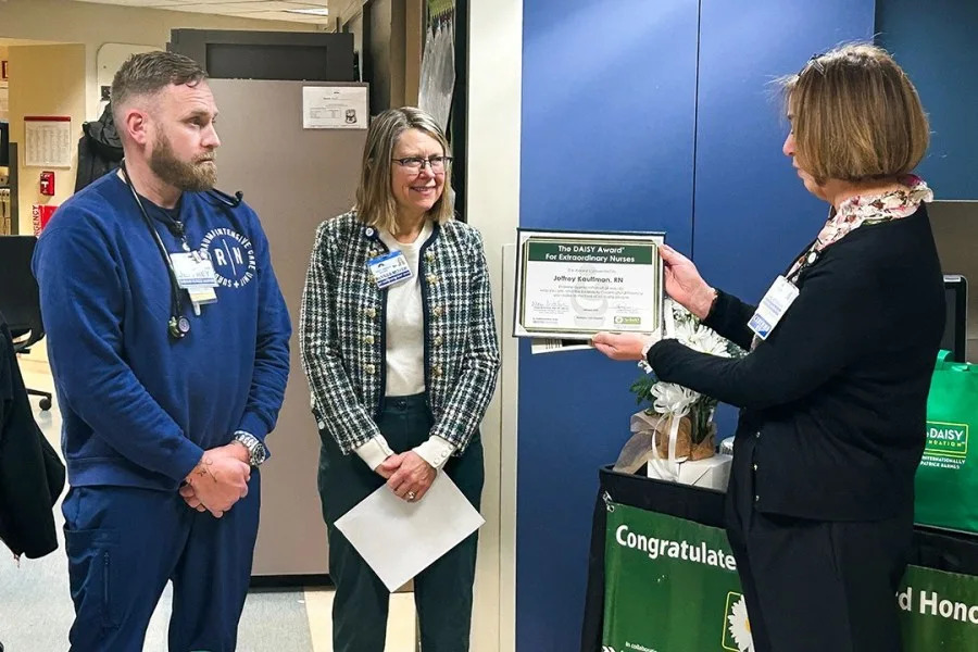 Nurse Jeffrey Kauffman awarded the Daisy Award for helping save State Trooper Lucas Ambrose’s life after a shooting in October. Photo from PSP