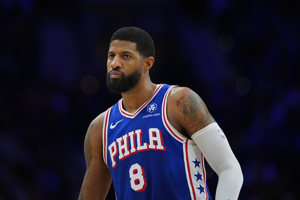 Philadelphia 76ers' Paul George plays during an NBA basketball game Tuesday, Jan. 27, 2026, in...