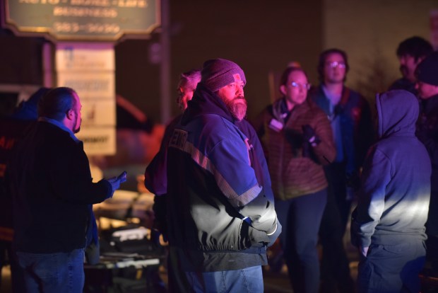 First responders from several departments gather outside Lehigh Valley Hospital in Dickson City on Wednesday, Feb. 5, 2026, after a significant fire forced the evacuation of the hospital. (CHAD SEBRING/STAGG PHOTO)