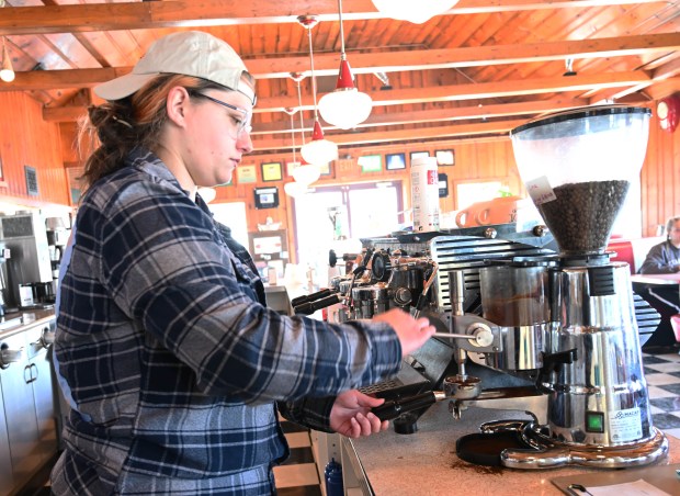 Natasha Obleschuk makes an affogato Saturday, Feb. 7, 2026, at Inside Scoop in Coopersburg. The shop featured special ice cream dishes to celebrate National Ice Cream for Breakfast Day. (Amy Shortell/The Morning Call)