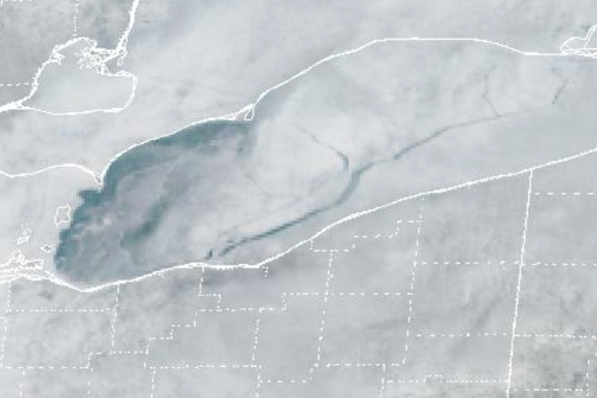The ice crack across Lake Erie is so large that it can be seen from space