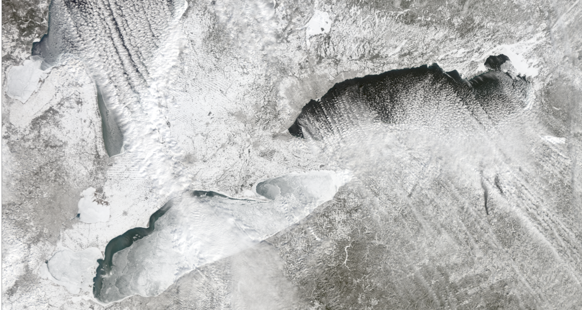 Ice grips Great Lakes, with Erie nearly fully covered