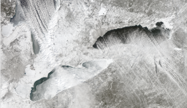 Ice grips Great Lakes, with Erie nearly fully covered