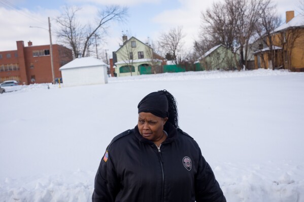 Carla Beard-Owens walks to church in Clairton, Pa., on Sunday, Feb. 1, 2026. (Quinn Glabicki/Pittsburgh's Public Source via AP)