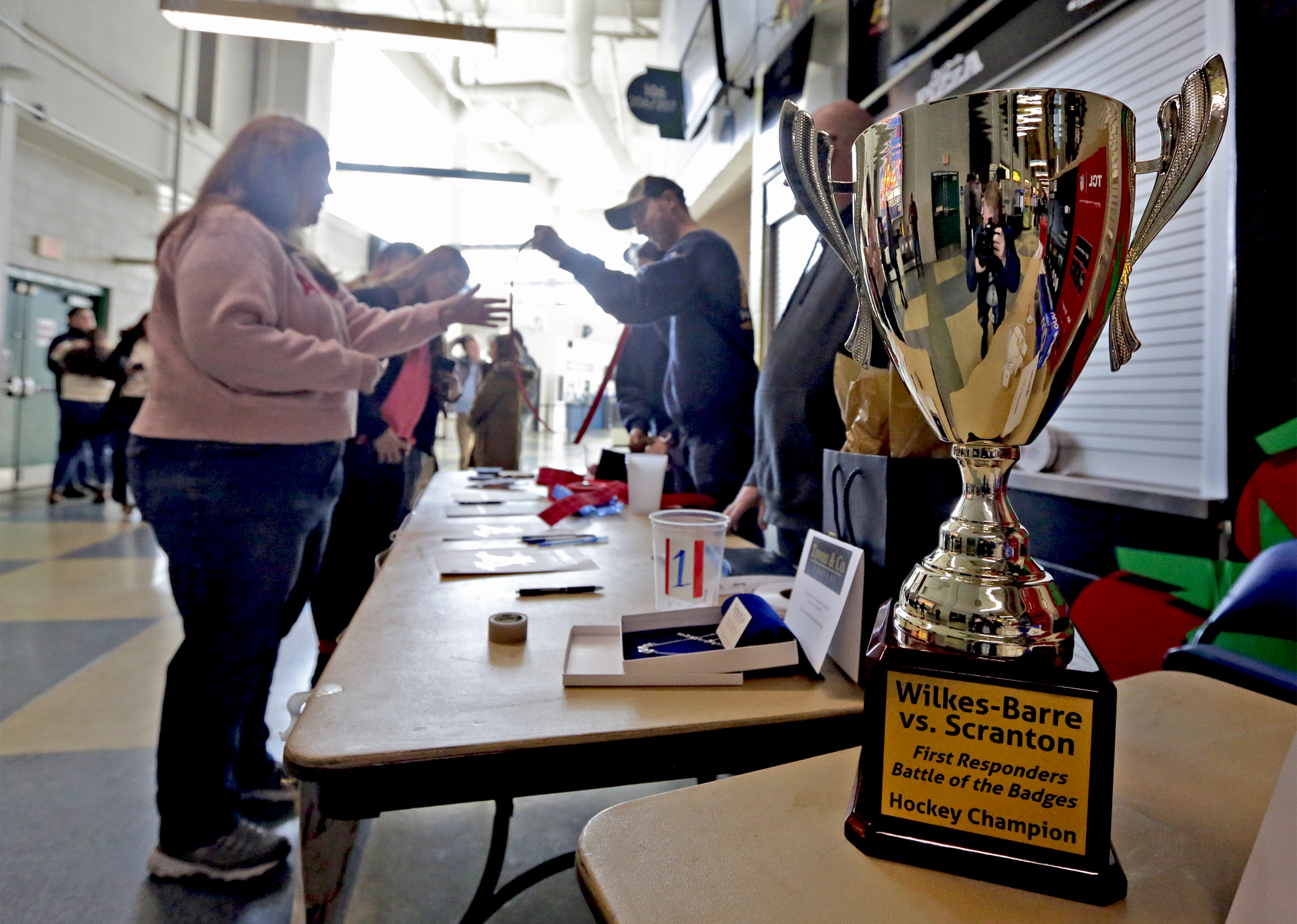 The trophy for the inaugural Wilkes-Barre vs. Scranton First Responders...