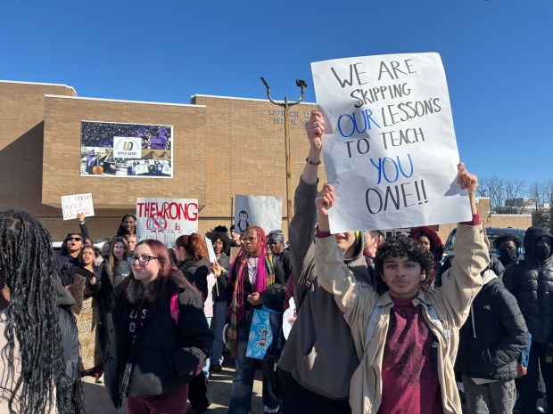 Hundreds of students walked out of Upper Darby High School Thursday to protest the heightened presence of United States Immigration and Customs Enforcement in the township. (KATHLEEN E. CAREY - DAILY TIMES)