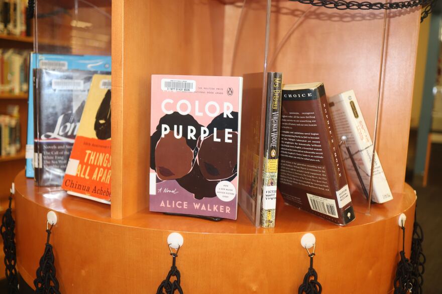 A banned books display is organized by Iowa City West's Banned Book Club at the Iowa City Public Library during Banned Books Week, which was held Oct. 5-11. 