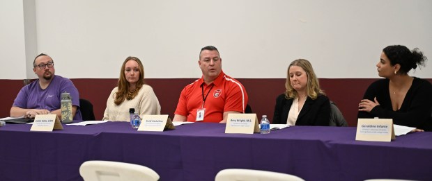 The Northampton County District Attorney hosts a panel discussion addressing teen dating violence Tuesday,Feb. 24, 2026, at the Forks Township Community Center. The discussion addressed concerns with regard to the legislative and law enforcement response, present resources available to teen victims, and solicit questions and comments from the community in general with regard to teen dating violence. (Amy Shortell/The Morning Call)