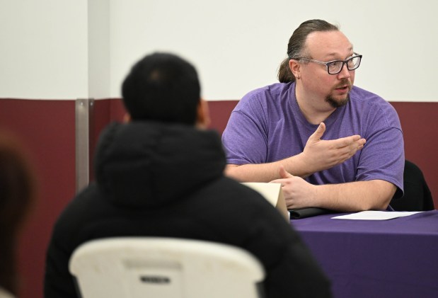Terry Glass speaks Tuesday, Feb.24, 2026, as the Northampton County District Attorney hosts a panel discussion addressing teen dating violence at the Forks Township Community Center. (Amy Shortell/The Morning Call)