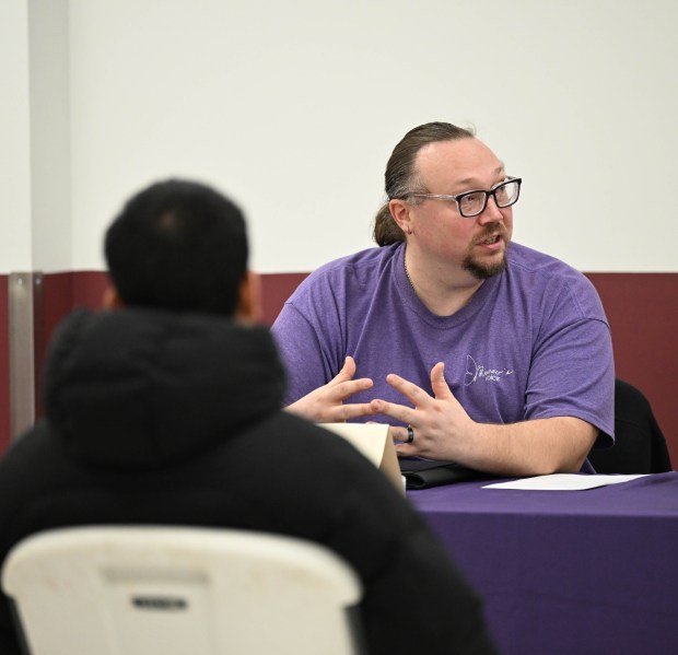 Terry Glass speaks Tuesday, Feb.24, 2026, as the Northampton County District Attorney hosts a panel discussion addressing teen dating violence at the Forks Township Community Center. (Amy Shortell/The Morning Call)