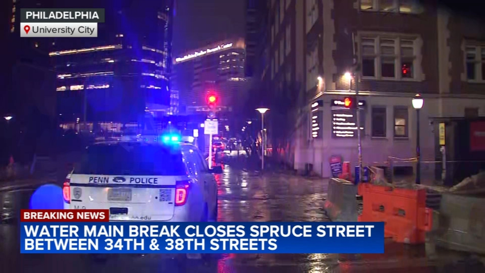 Water main break closes Spruce Street near Penn Medicine hospitals in University City
