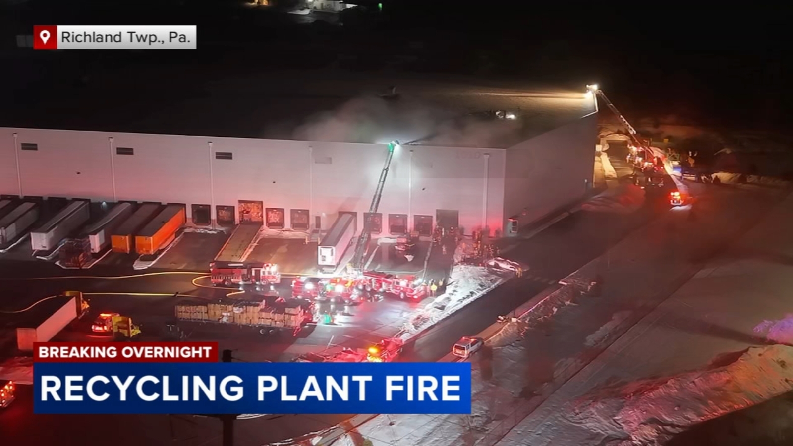 Crews battle multi-alarm fire inside recycling plant in Richland Township, Pennsylvania