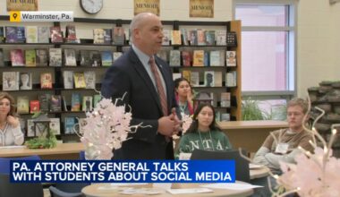 Pennsylvania Attorney General Dave Sunday talks with local students about social media's impact on mental health