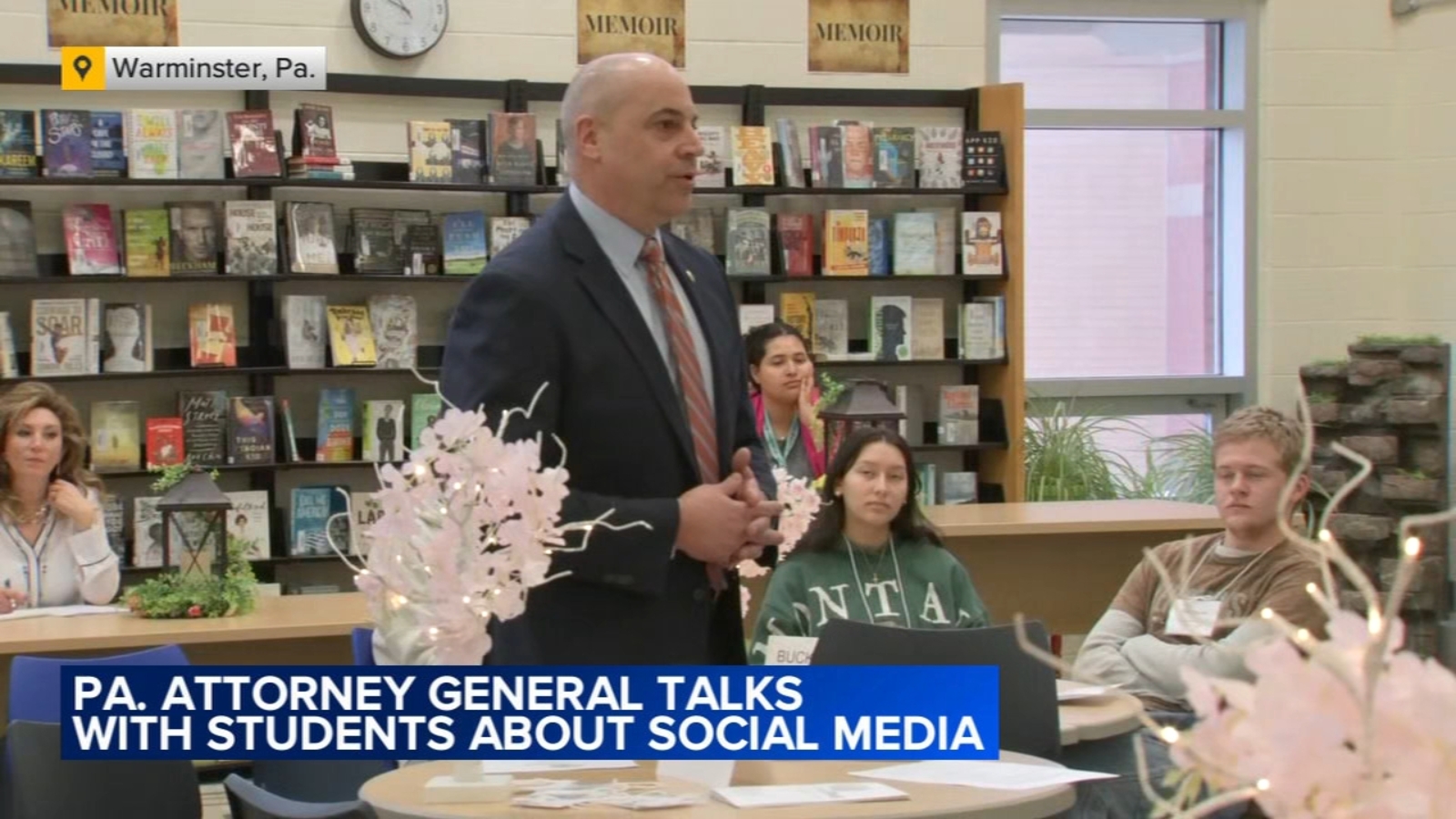 Pennsylvania Attorney General Dave Sunday talks with local students about social media's impact on mental health