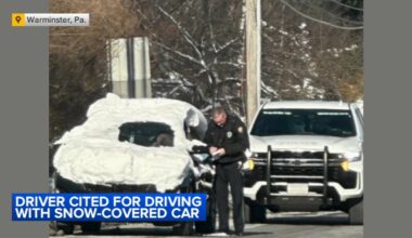 Driver cited for driving with snow-covered car in Warminster Twp., Pa.