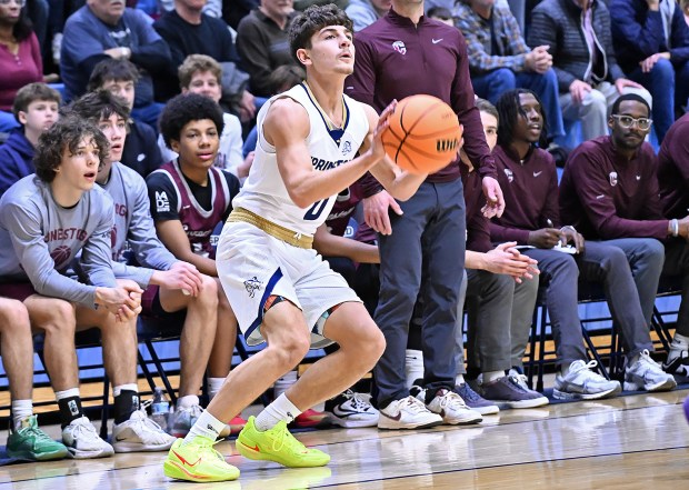 Spring-Ford junior Matteo Magazzolo tallied 10 points in his team's 55-51 win over Conestoga in the second round of the District 1-6A Tournament on February 17, 2026. (Photo by Joe Evans/JoeEvansPictures.com)
