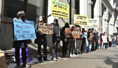 Members of No ICE Philly demonstrate outside the Philadelphia Sheriff