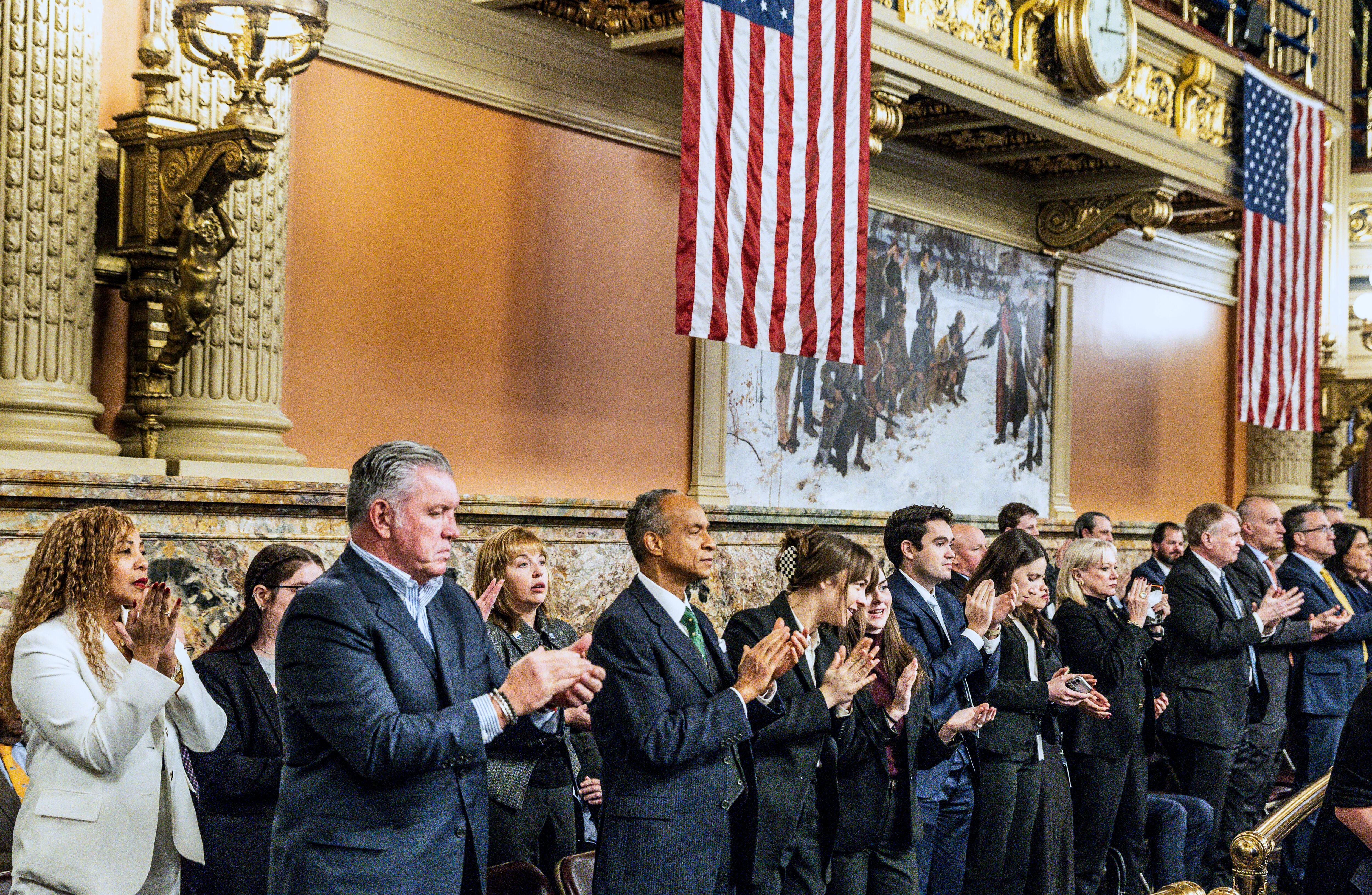 Gov. Josh Shapiro delivers his 2026-27 budget proposal to a...