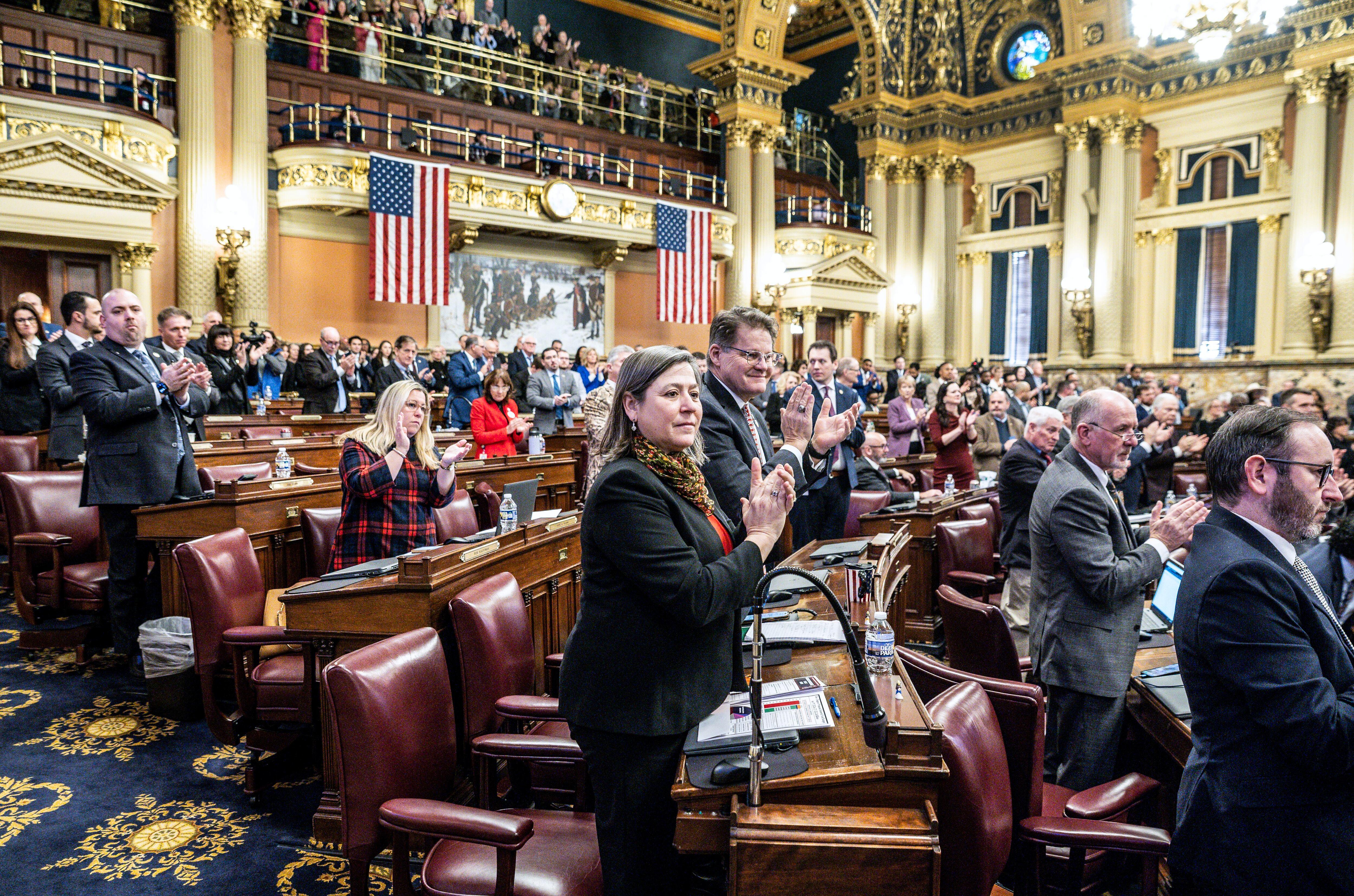 Gov. Josh Shapiro delivers his 2026-27 budget proposal to a...