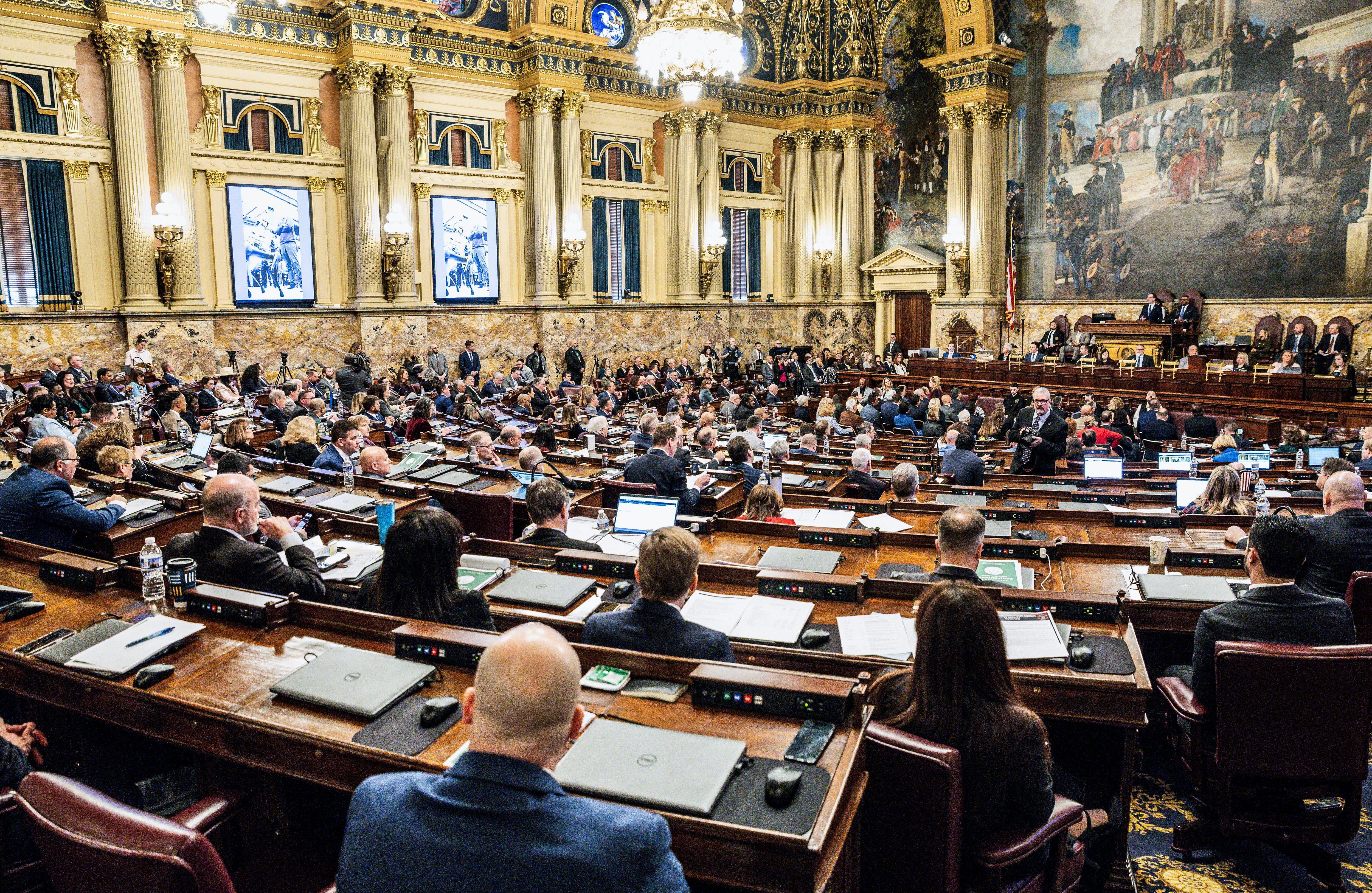 Gov. Josh Shapiro delivers his 2026-27 budget proposal to a...