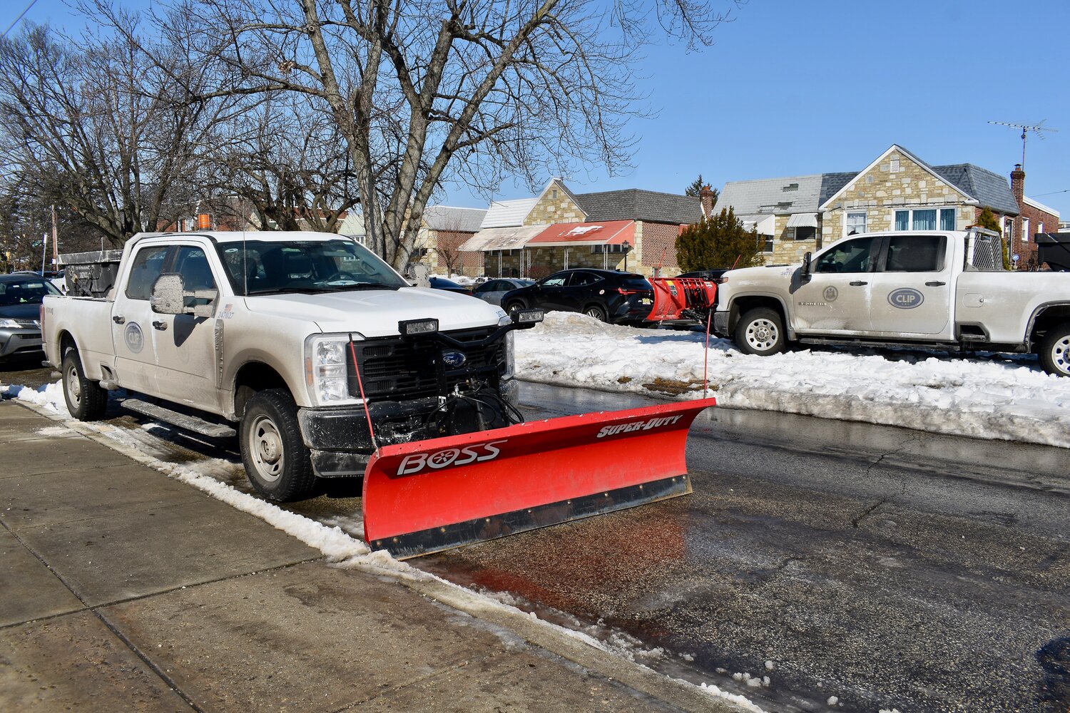 Snow and salt trucks from the city