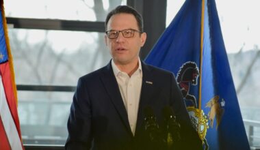 Gov. Josh Shapiro speaks about his Housing Action Plan on Thursday, Feb. 12, at the Tower at Henry Avenue complex in East Falls.