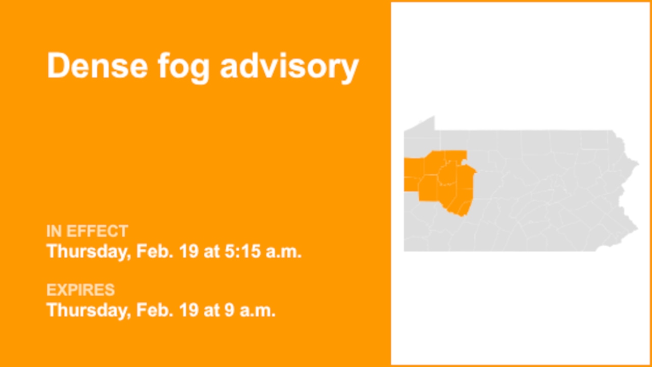 Dense fog advisory issued for part of Pennsylvania until Thursday morning – quarter mile visibility