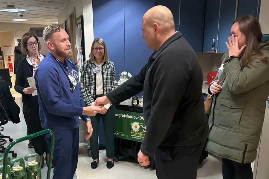 Nurse Jeffrey Kauffman awarded the Daisy Award for helping save State Trooper Lucas Ambrose’s life after a shooting in October. Photo from PSP