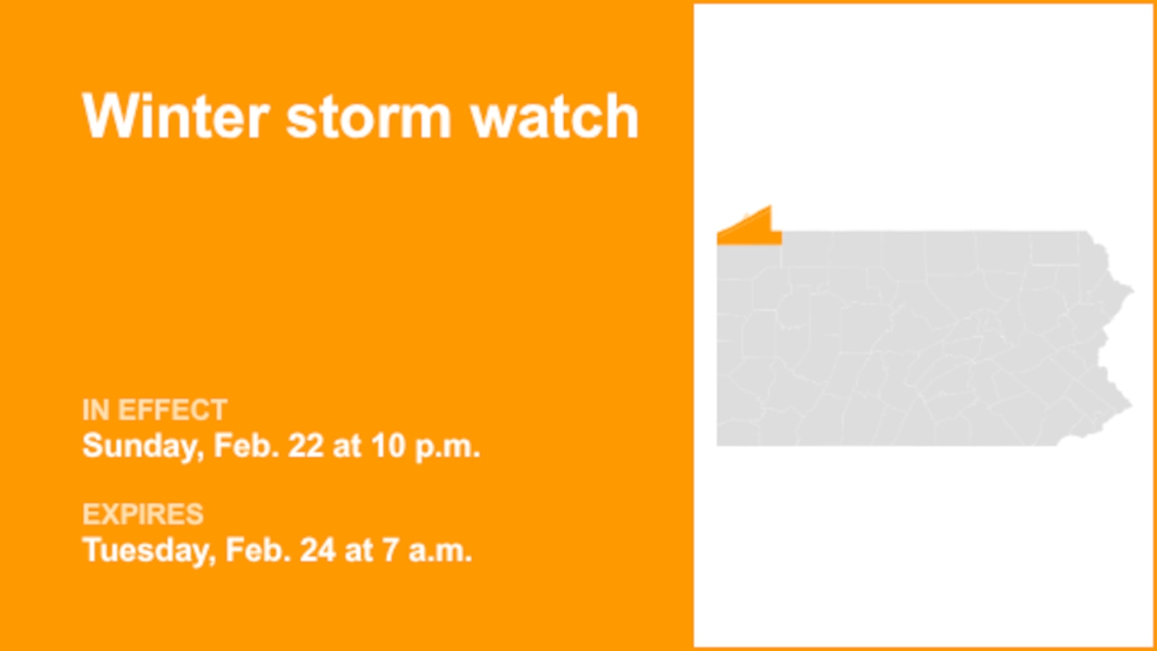 Northern Erie and Southern Erie under a winter storm watch from Sunday to Tuesday