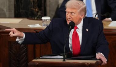 President Donald Trump delivers the State of the Union address to a joint session of Congress in the House chamber at the U.S. Capitol in Washington, Tuesday, Feb. 24, 2026. (AP Photo/Matt Rourke)