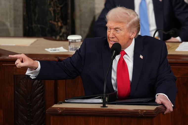 President Donald Trump delivers the State of the Union address to a joint session of Congress in the House chamber at the U.S. Capitol in Washington, Tuesday, Feb. 24, 2026. (AP Photo/Matt Rourke)