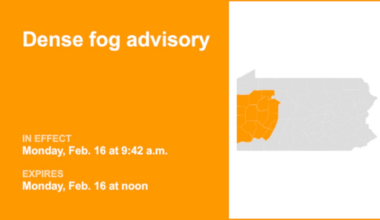 Dense fog advisory affecting part of Pennsylvania until Monday midday – visibility limited to 1/4 mile