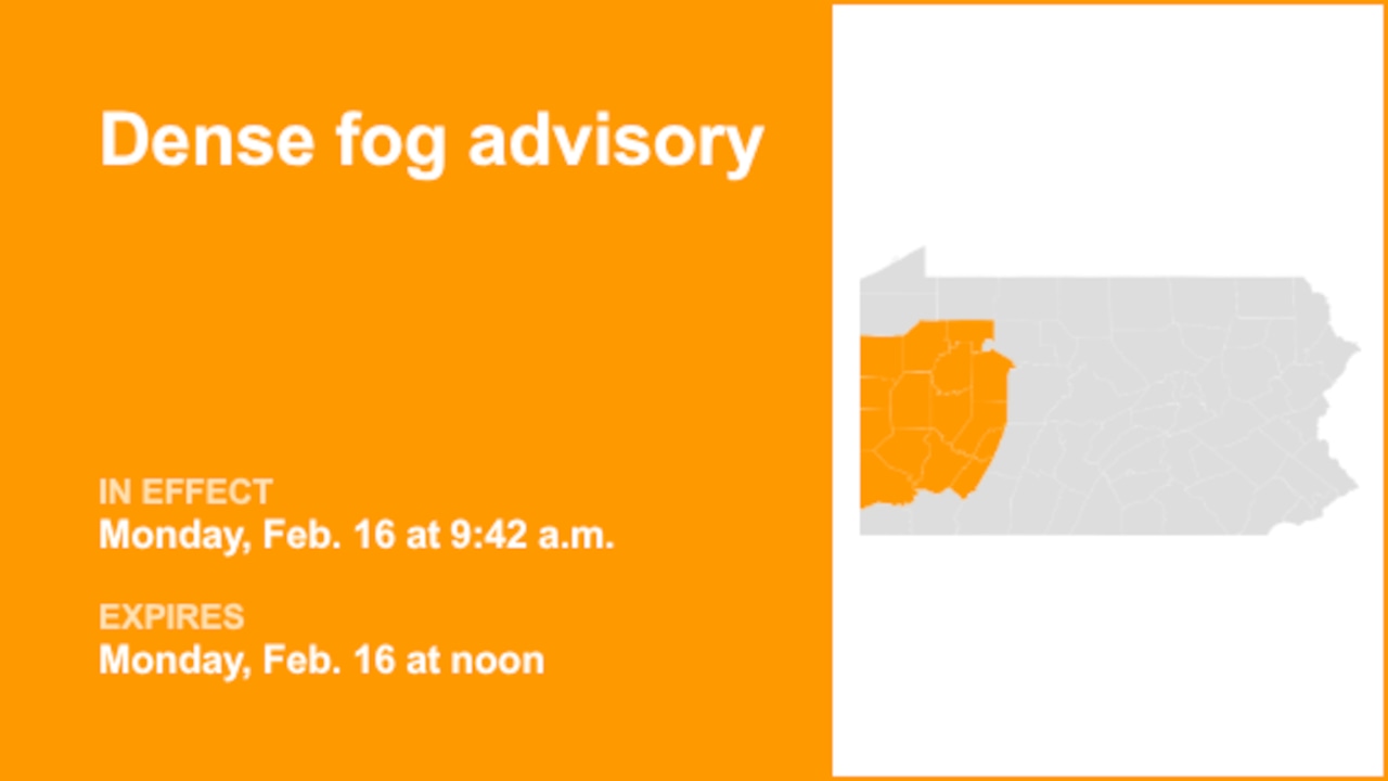 Dense fog advisory affecting part of Pennsylvania until Monday midday – visibility limited to 1/4 mile