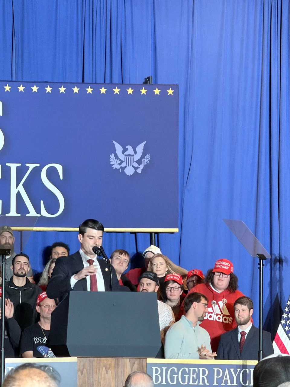 U.S. Rep. Rob Bresnahan Jr. speaks at Mount Airy Casino Resort ahead of President Donald Trump's arrival on Dec. 9, 2025.