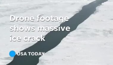 Drone video shows an ice crack splitting across Lake Erie, it's approximately 80 miles long and is stretched from Ontario to near Cleveland, according to NOAA. - facebook.com