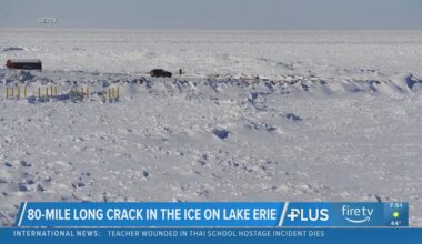 80-mile crack forms along ice on Lake Erie in Pennsylvania